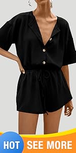 Button Up Short Rompers for Women Summer Dressy 2024 Casual One Piece Jumpsuits Elastic Waist Shorts