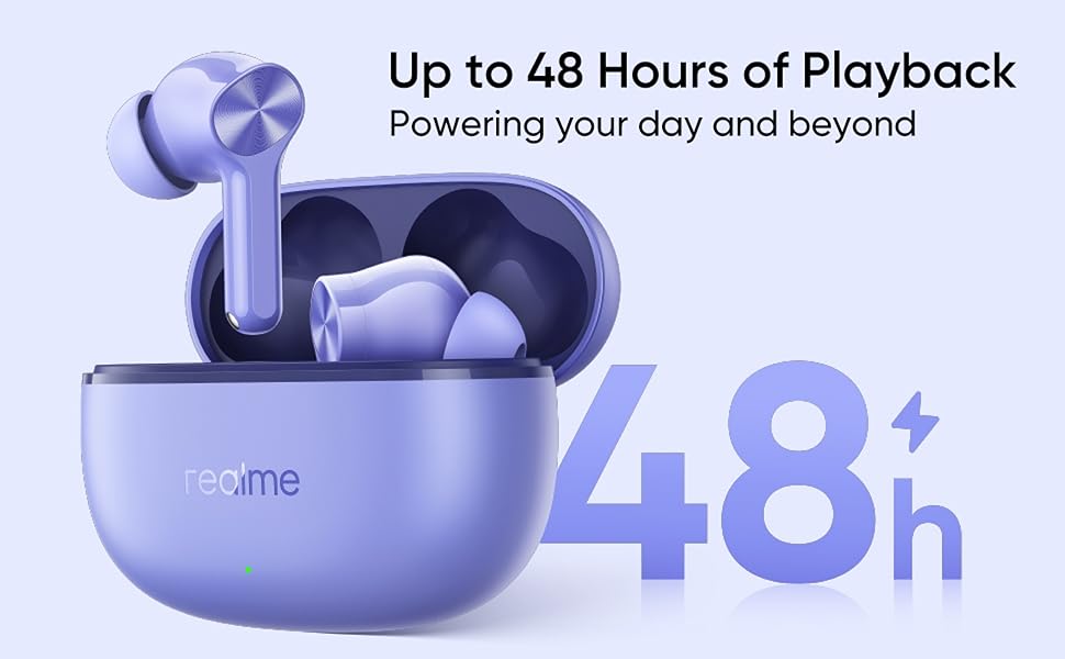 Up to 48 hours total playback with realme Buds T200 Lite case, fast charging support