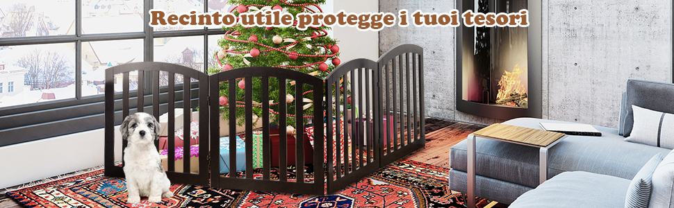 COSTWAY Cancelletto Per Cani Pieghevole In Legno Con 4 Ante, Ideale Per Cani Di Piccola/Media Taglia, Adatto A Scale, Soggiorno E Cucina, 246 X 61 Cm, Bianco 14 1