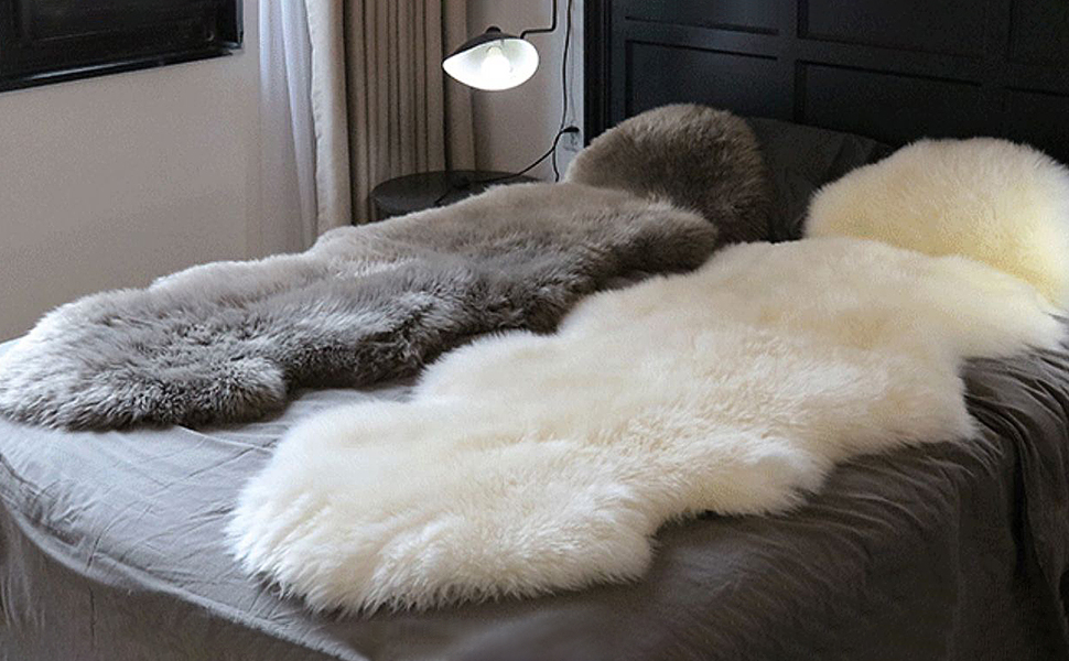 bedee Faux Fur Sheepskin Rug, White Fluffy, Shaggy Soft Lambskin Rug