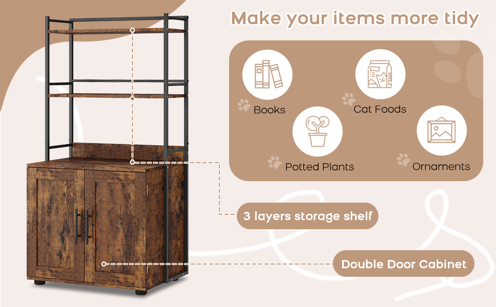 GAOMON Cat Litter Box Enclosure with Shelf Storage, 2in1