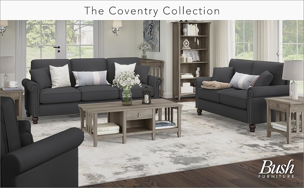 Bush Furniture, Coventry, Charcoal Gray Herringbone