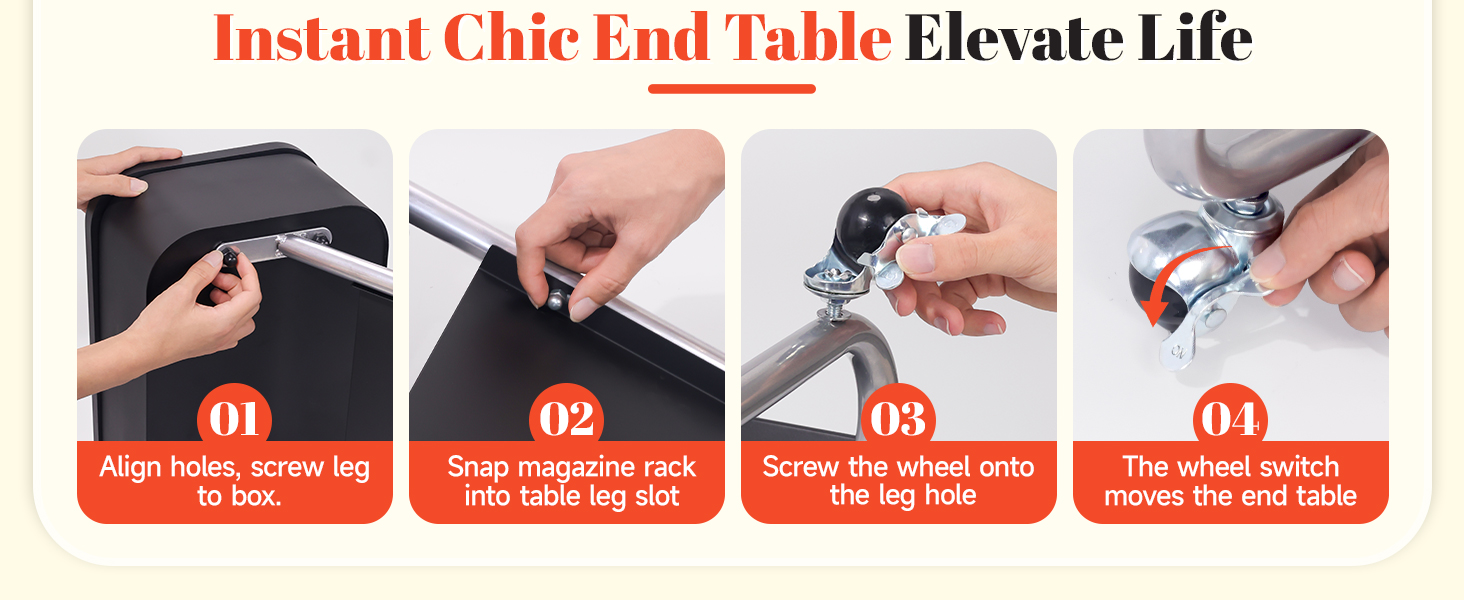 Boutitween End Table with Wheels, Mobile Couch Snack Side