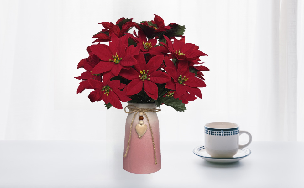 Artificial Poinsettia Christmas Flower Arrangement in Pink Vase