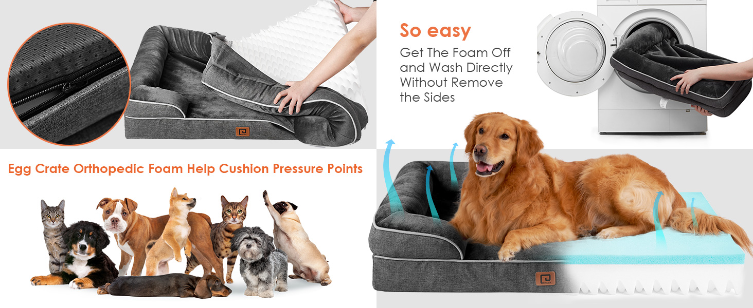EHEYCIGA Memory Foam Orthopedic Medium Dog Bed with Sides, Waterproof