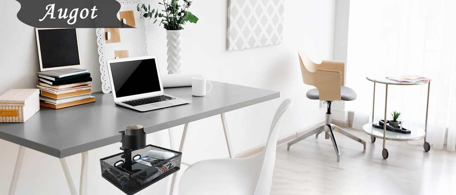 Augot 360 ° Rotary Under Desk Drawer with Cup Holder, 2 in 1 Desk