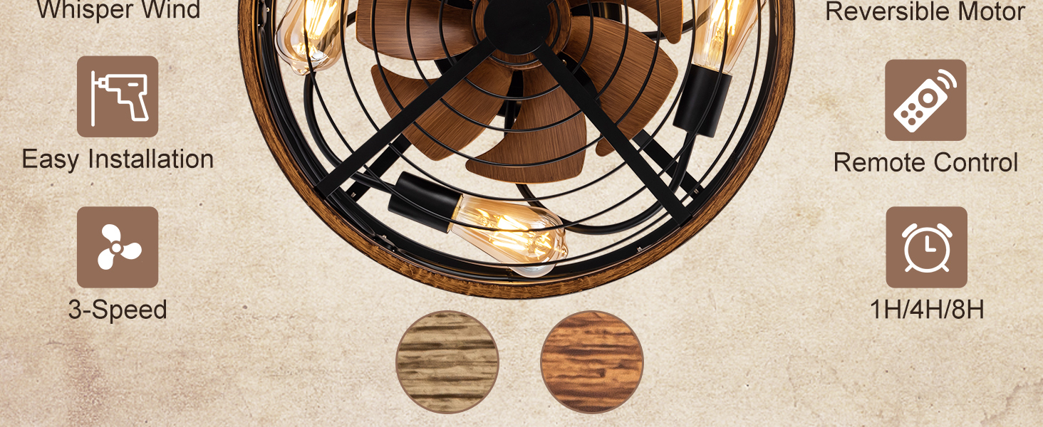 TIFEROR Caged Ceiling Fan With Light