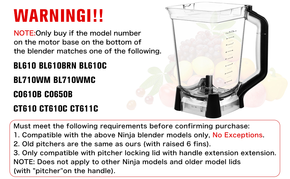 Blender Parts 72 oz XL(9 Cups) Pitcher for Ninja Blenders