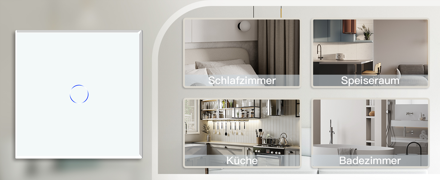 BSEED Touch Lichtschalter 1 Fach 2 Wege Glas Lichtschalter Weiß Led Touch Schalter Touchscreen