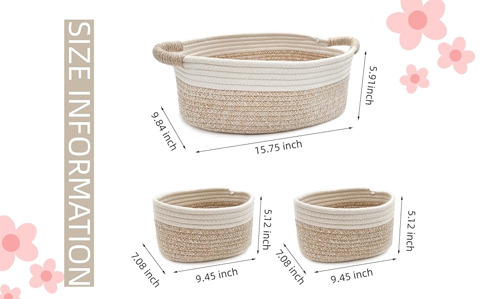 Zalaxt Cotton Rope Storage Baskets, 3 Pcs Woven Baskets for