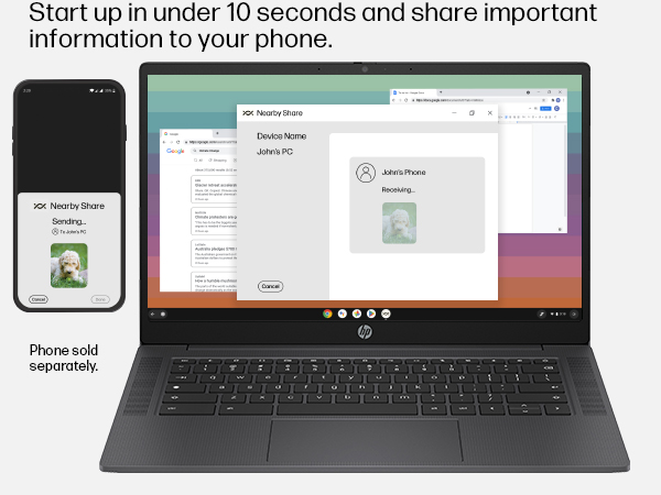 fast bootup boot up start ten seconds nearby share airdrop send info phone