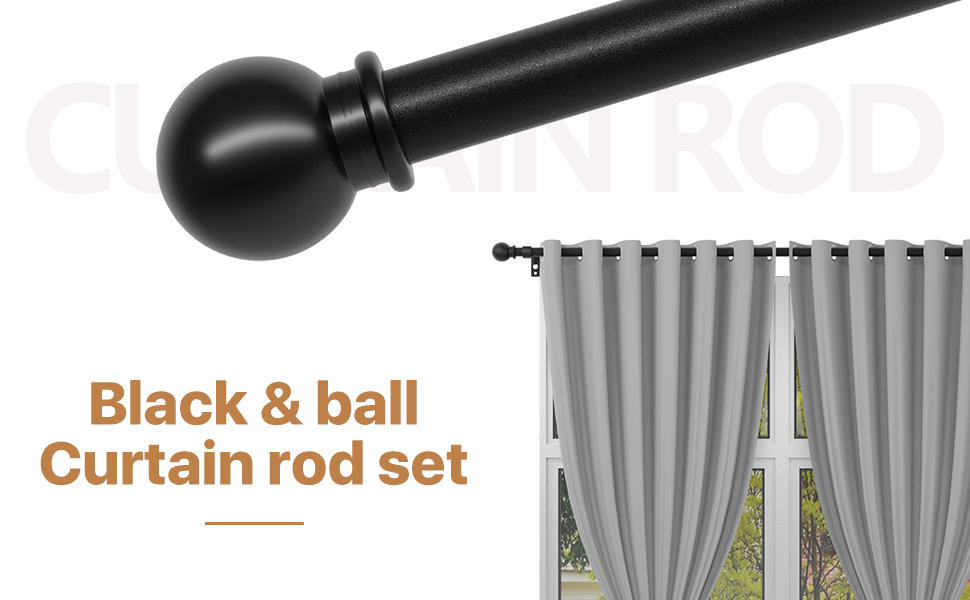 Curtain Rods 48 to 84 inch, Adjustable Window Curtain Rod Set with Brackets, Heavy Duty 5/8