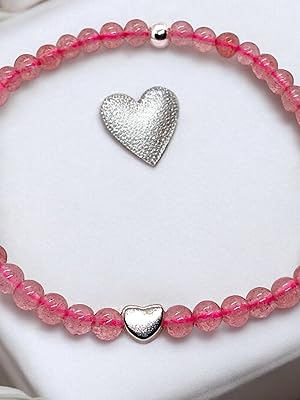 Steinfixx Armband Handmade erdbeerquarz pink  Perlen Freude Silber echt 925 Herz Naturstein Geschenk