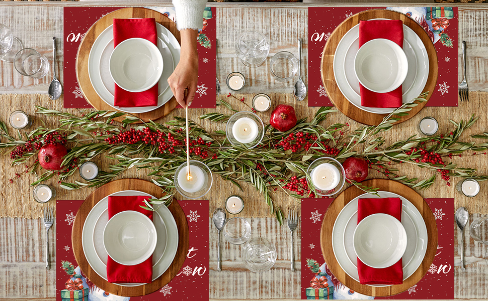 Christmas Placemats Set of 4, 12 x 18 Inch Christmas