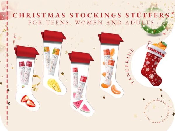 Lip Balm Hydrating Bulk Chap Stick with Fruit Flavors, Coconut Oil, Cocoa Butter - Christmas