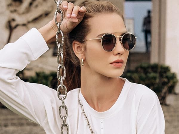 Amazon.com: Retro Round Double Bridge Polarized Sunglasses