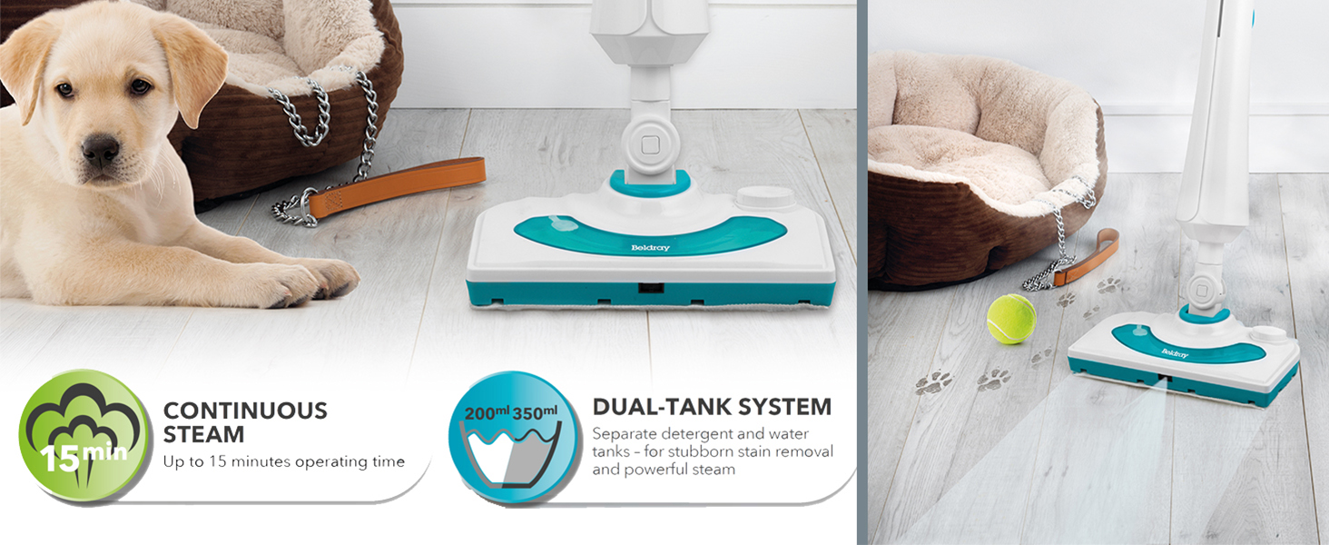 Beldray BEL01097 Multi Surface Steam Cleaner, Dual Tank, 350 ml For