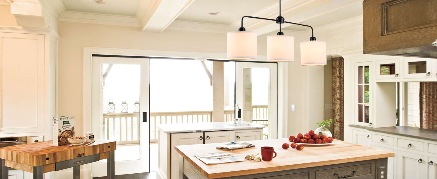 3 Lights Linear Chandelier, Farmhouse Kitchen Island Pendant Light