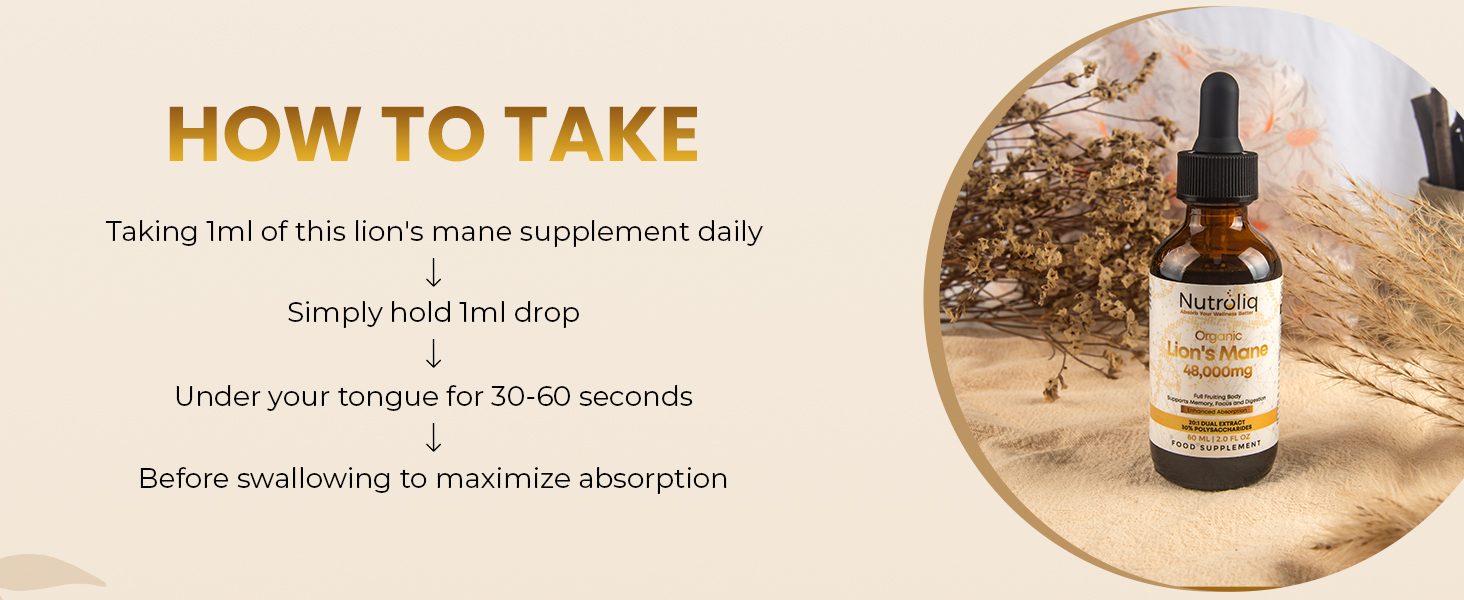 lion's mane liquid drops support brain health digestion detox immune system rapid absorption body