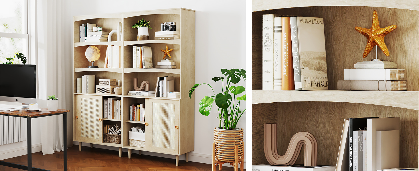 pnochoo Bookshelf, Bookcase with Adjustable Storage Shelves