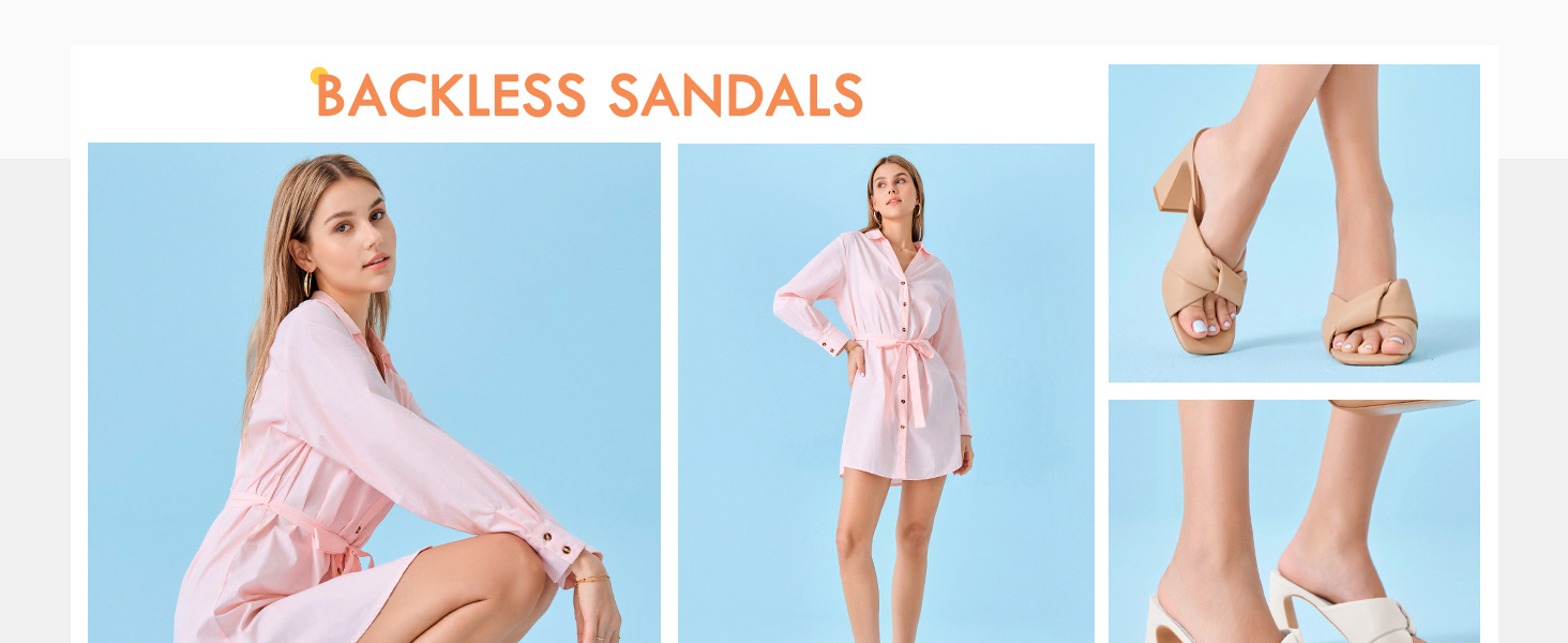 Womens Chunky Heeled Mules Puffy Knot Square Open Toe Slip On Sandals Summer Evening Party Shoes