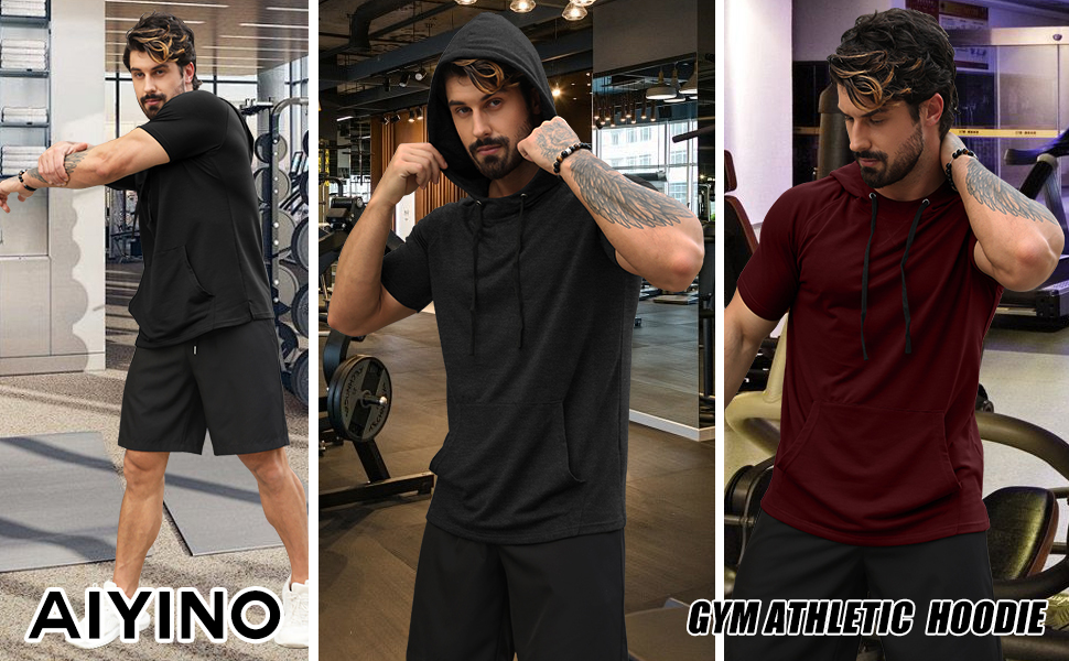 Mens Short Sleeve Gym Muscle Hooded T Shirt