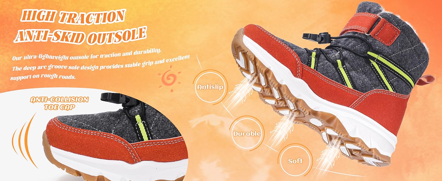 Boys Girls Wool Lining Snow Boots Winter Walking Boots for Kids