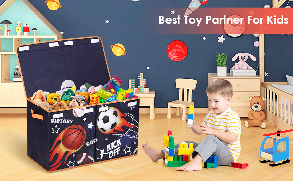 Baule Portagiochi Bambini Pieghevole Con Coperchio - 65x30x40 Cm, Design Razzo Astronauta, Impermeabile