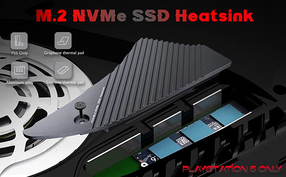 M.2 Heatsink for PS5, NVMe SSD Aluminum Heatsink with 4 Thermal Pads