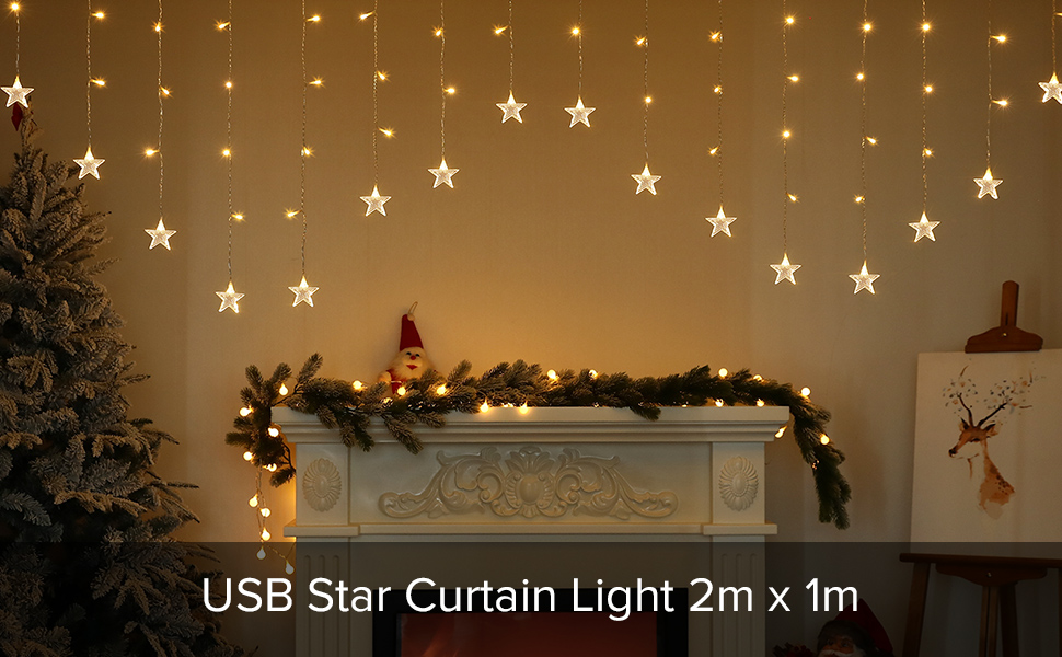 BLOOMWIN Xmas Window Light 2m Indoor Christmas Lights Star Curtain
