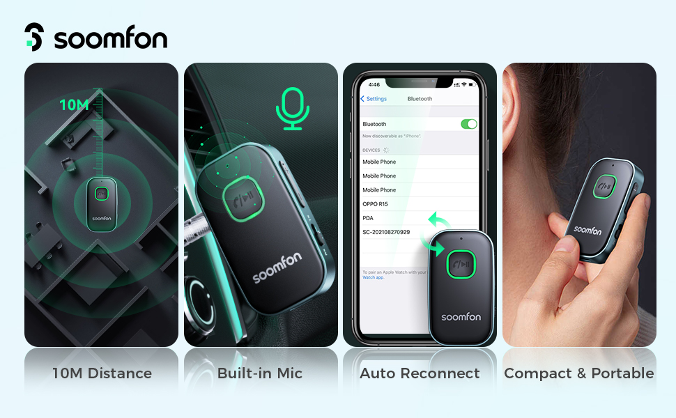 Bluetooth Transmitter Receiver 3.5mm SOOMFON V5.0 Bluetooth Aux