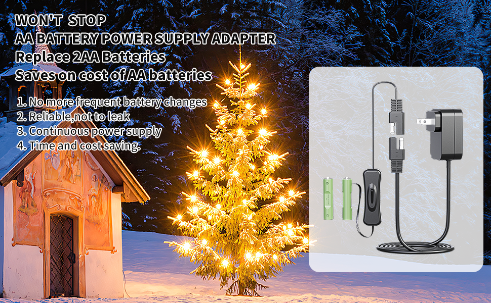 AC Power Supply Adapter for AA Battery, Replace 2 AA Battery for Pumpkin Lantern, LED Light, 