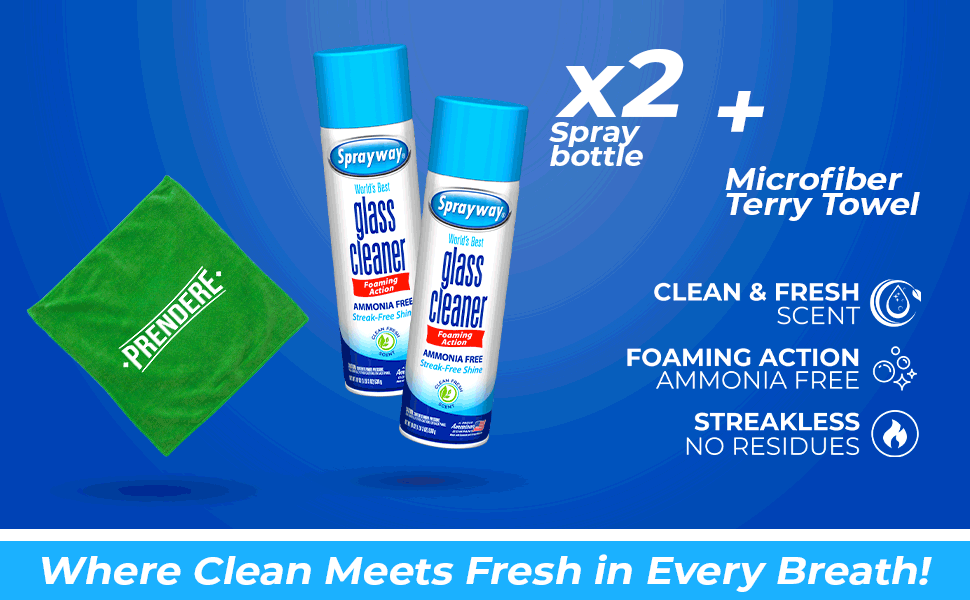 PRENDERE Glass Cleaner Foam Action Bundle TwoPack 19 Oz