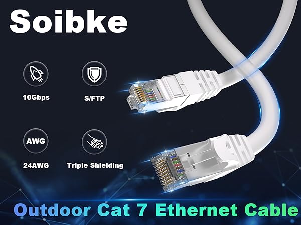 Cat 7 Outdoor Ethernet Cable 65ft, SFTP Shielded Foil