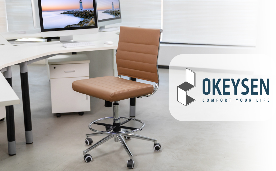 Okeysen Armless Drafting Chair, Tall Office Desk PU Leather Chair for Standing Desk