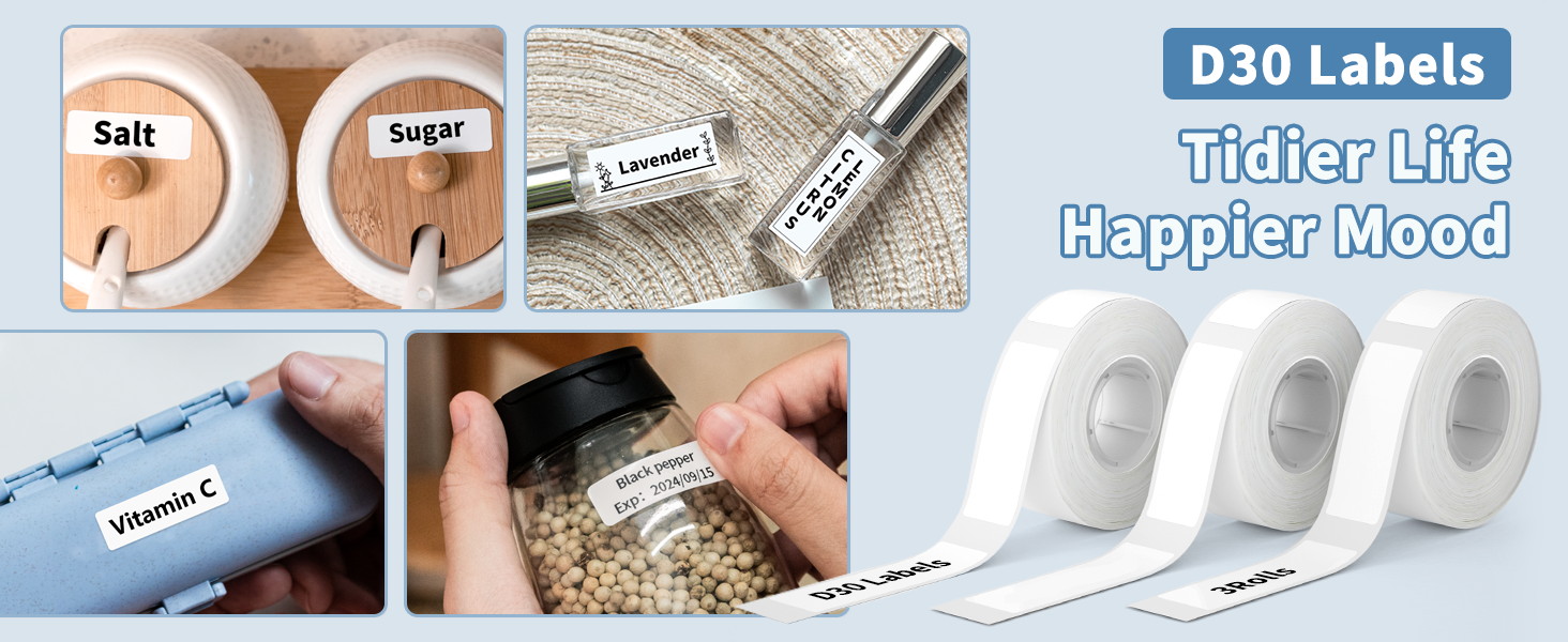 D30 Label Tape, White Printable Labels Compatible with