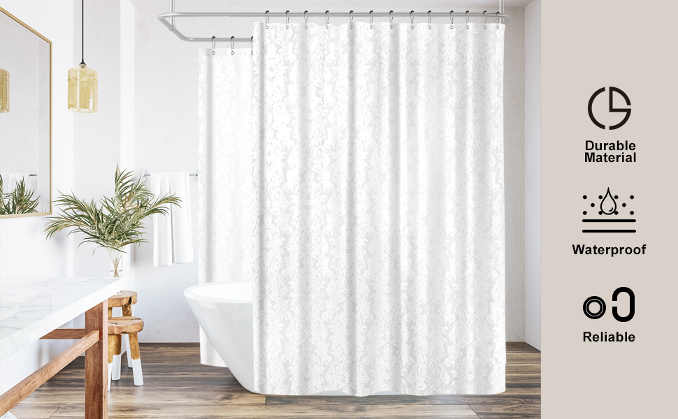 Riyidecor Clawfoot Tub Vintage Damask Shower Curtain Liner