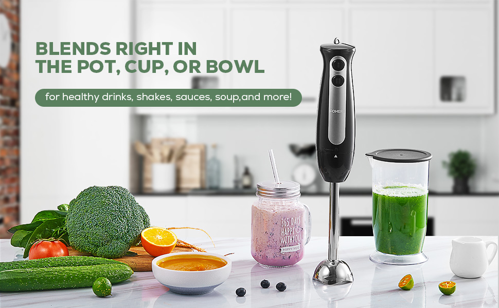 FOHERE Hand Blender with 700ml Beaker, Electric Stick Blender for