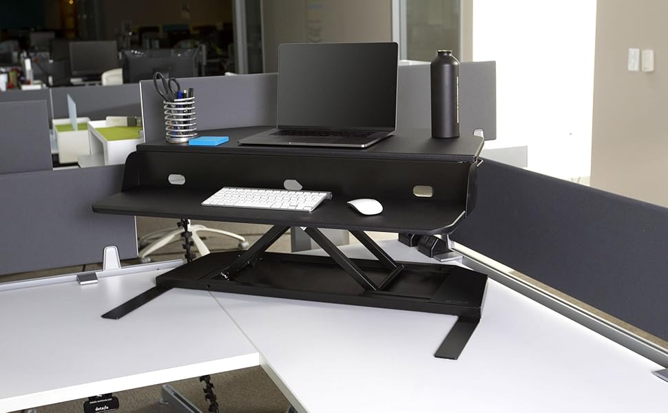 Stand Up Desk Store AirRise Corner Pro Two Tier Adjustable Standing Desk Converter