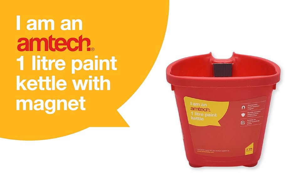 Amtech Plastic Paint Kettle with Brush Holder, Home DIY, Durable