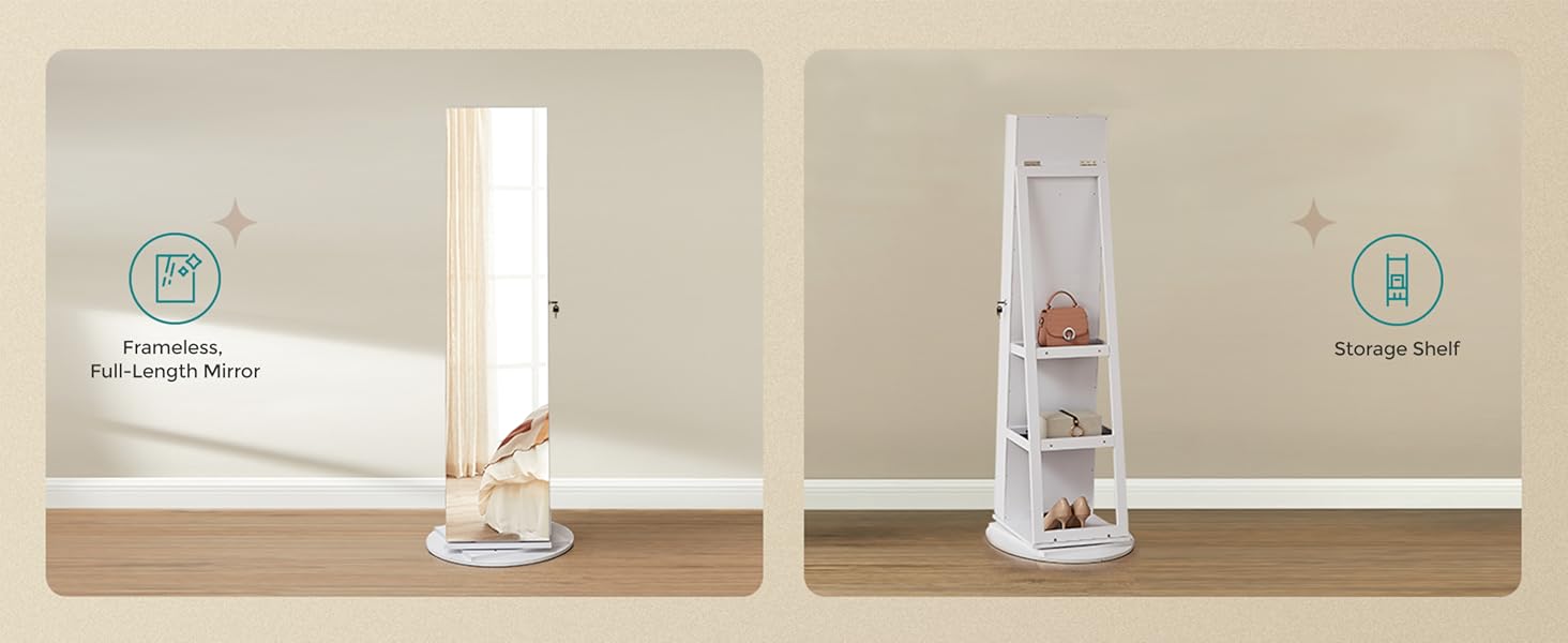 360° Swivel Mirror Jewelry Cabinet