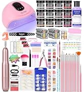 Acrylic Nail Art Kit-Nail Art Manicure Set Acrylic Powder Brush Glitter File French Tips U V Lamp...