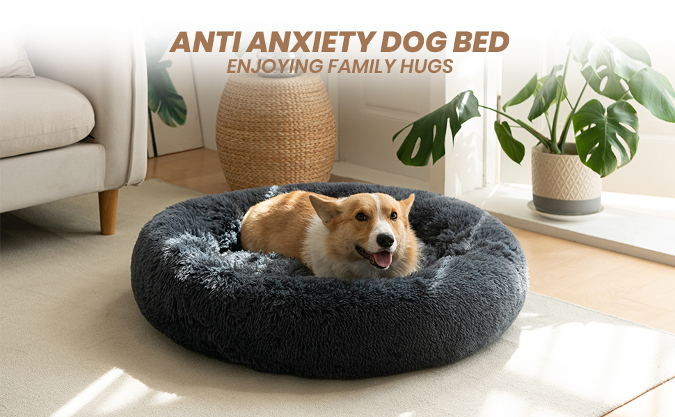 Oak&Tea Donut Dog Bed Medium, Fluffy Claming Dog Bed, Washable Pet Beds