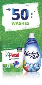 3-month supply Persil Bio Capsules & Comfort Fabric Conditioner 50 Washes, stain removal enzymes