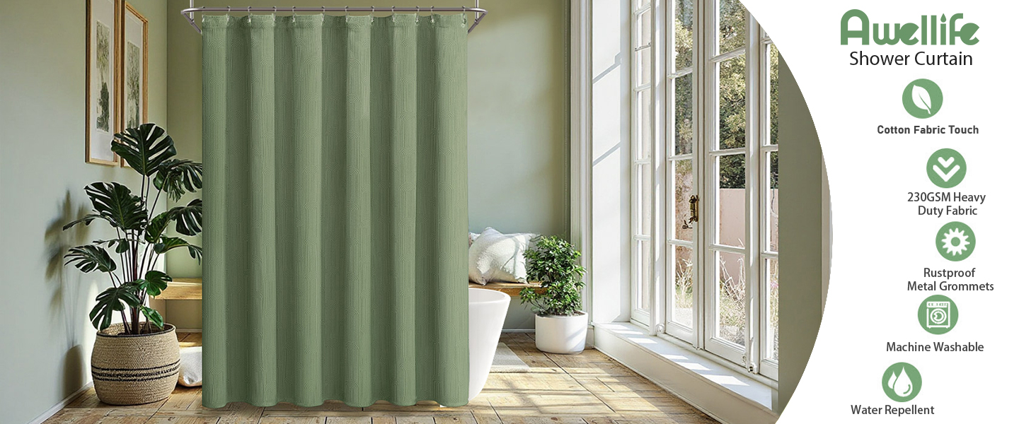 green shower curtain