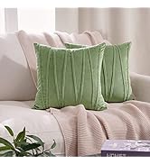 Top Finel Green 20x20 Throw Pillow Covers Protector 2 Pack-Velvet Sage Euro Shams NO Insert-Aesth...