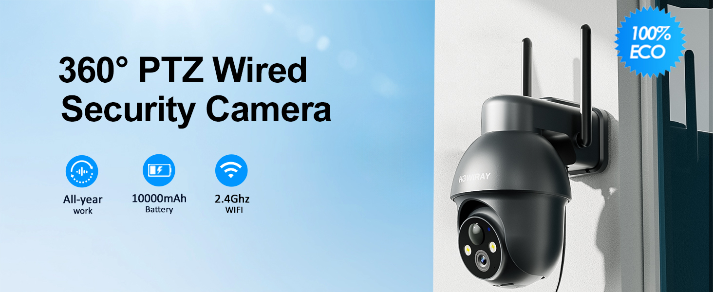 HOWIRAY 2K Wired Security Camera Outdoor, 360° PTZ
