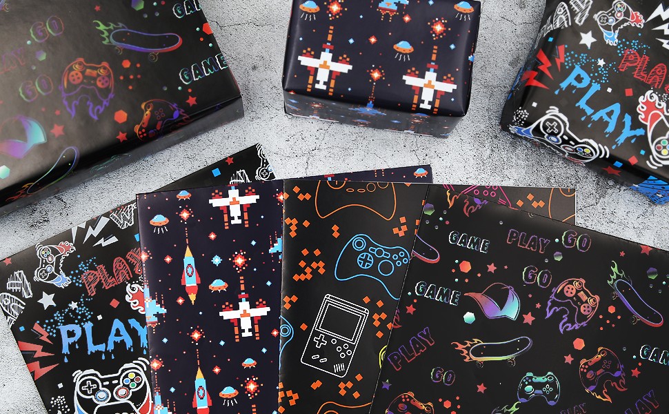 Gaming Birthday Wrapping Paper for Kids Boys Girls Video Game Lover, 4
