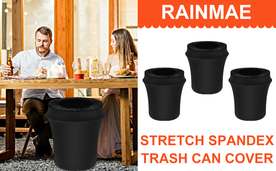3pcs 32 Gallon Stretch Spandex Trash Can Covers, Premium Black Outdoor Waste