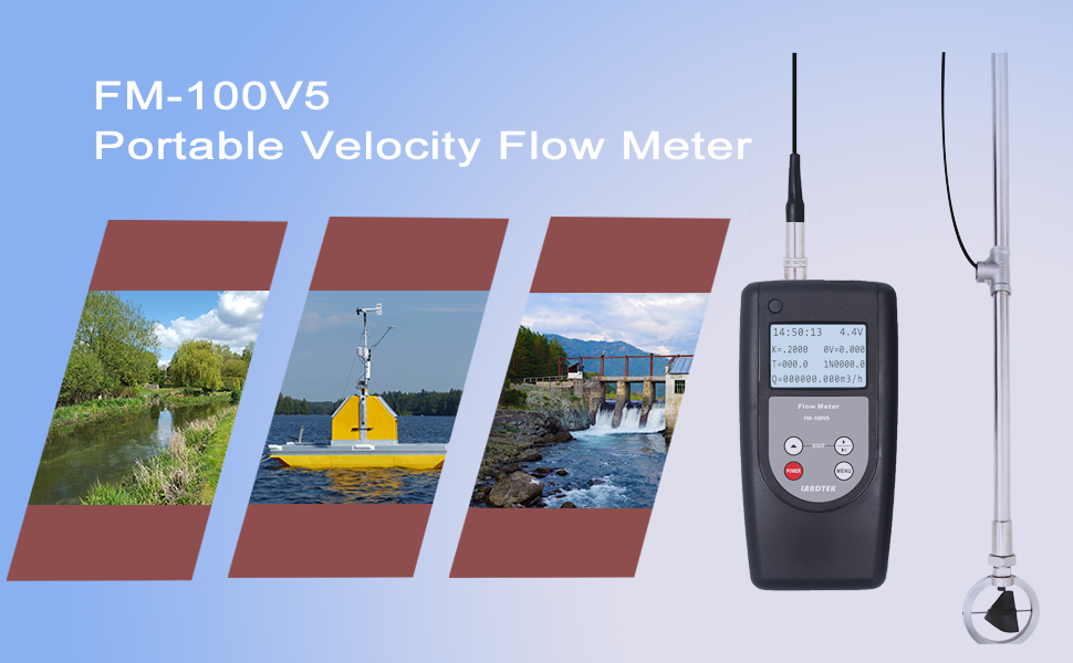 FM100V5 Portable Velocity Flow Meter Flowmeter Water Velocity Meter